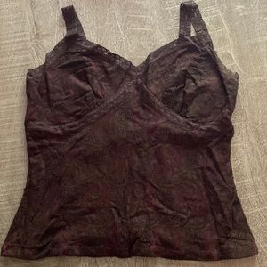 Like new dark brown lace tank lined with burgundy Size L